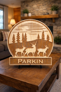 Personalized Deer Family Name Wood Sign – Custom Engraved Rustic Home Decor
